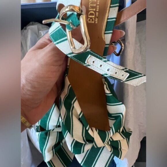 Sezane Editions High Carmela Sandals Green White Stripe Size 11 - Picture 6 of 12